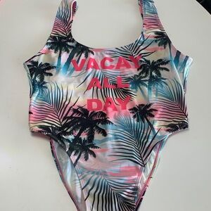 Vacay All Day Tropical One-Piece Hi Cut 80s Miami Vice style Swimsuit size small